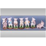 Reproduction Porcelain Pig Band Figures, (6) together with Anysley 'Piglet' figure.