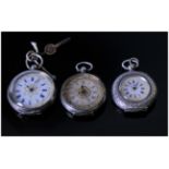 Early Swiss 20th Century Silver Ornate Cased Ladies Open Faced Pocket Watches, with Very Fine Ornate