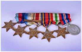 WW2 Collection Of Medals On Bar Comprising 39-45 Star, The Atlantic Star & Clasp, The Africa