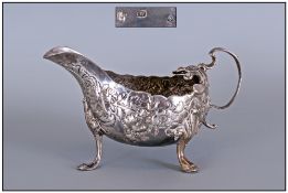 Irish George II Fine Quality Silver Sauce Boat, embossed with trailing foliage and flowers, Hallmark