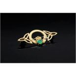 9ct Gold  Claddagh Brooch Single Heart Shaped Emerald, Fully Hallmarked, 30mm Across