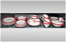 Midwinter Red Domino Pattern 40 Piece Dinner/Tea Service Stylecraft Shape. 1950's designer by Jessie
