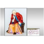 Royal Worcester Early Figure ' Fortune Teller ' Purple and Orange Dress, Orange Red Shawl.