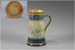 Doulton Lambeth Large Jug by Hannah Barlow, Decorated with Incised Images of Wild Horses. Date 1879.