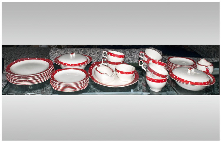 Midwinter Red Domino Pattern 40 Piece Dinner/Tea Service Stylecraft Shape. 1950's designer by Jessie - Image 5 of 5