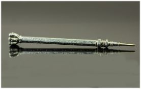 Victorian White Metal Propelling Pencil, Octagonal Form With Engraved Scroll Decoration, Citrine