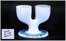 Troika - Early Double Egg Cup. c.1960's. Black Printed Marks to Base. Troika, St Ives, England.