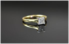 18ct Yellow Gold Single Stone Princess Cut Diamond Ring, the single stone diamond of poor clarity.
