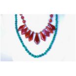 Vintage - Good Quality Malachite Bead Necklace 24 Inches In Length. Excellent Condition + a