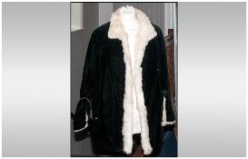 Ladies White Rabbit Lined Black Velvet Coat. needs some repair to lining.