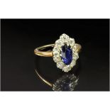 Antique 18ct Gold Set Sapphire and Diamond Cluster Ring. The Central Marquise Cut Sapphire of