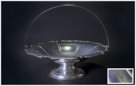 An Edwardian Stylish Silver Swing Handle Pedestal Fruit Bowl / Basket. Hallmark Sheffield 1912.