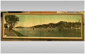 Large Framed Silk Fabric Picture of Mainland China. 19 by 60 inches.