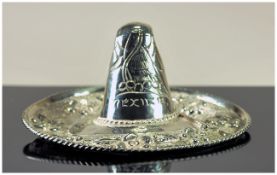 Mexican Silver Hat Marked 900. Weight approx 75 grams. 5 inches in diameter.