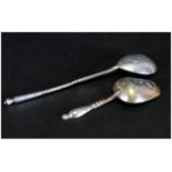 Two Russian Silver Spoons, Small Scoop Stamped HIM 84 AC 3¾ Inches Long, Spoon Stamped HM 1895 84 5¼