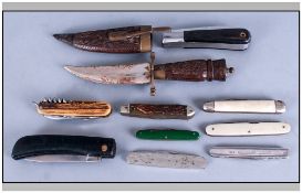 Collection Of 10 Knives To Include Mother Of Pearl Fruit Knife, Utility Knives, Wooden Handled