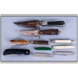 Collection Of 10 Knives To Include Mother Of Pearl Fruit Knife, Utility Knives, Wooden Handled