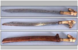 Sword And Scabbard, Looks To Be A Parang Nabur Sword with Wooden Scabbard, Blade Length 21½