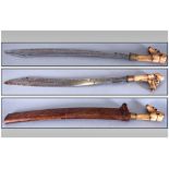 Sword And Scabbard, Looks To Be A Parang Nabur Sword with Wooden Scabbard, Blade Length 21½