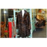 Ladies Three Quarter Length Dark Brown Mink Coat, fully lined. Hook & Loop fastening, Collar with