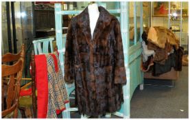 Ladies Three Quarter Length Dark Brown Mink Coat, fully lined. Hook & Loop fastening, Collar with