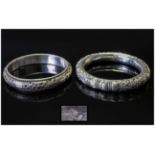 Chinese Vintage Silver Ornate Bangles ( 2 ) In Total. Chinese Character Marks to Base. 63 grams.