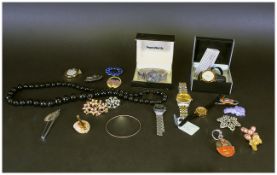 Mixed Lot Comprising Wristwatches, Brooches, Bead Necklace etc.