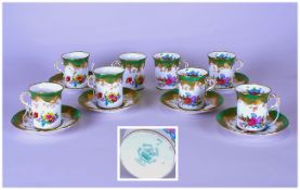 Hammersley & Co Hand Painted 14 Piece Coffee Set. c.1907-1908. With Mixed Floral Decoration and Gold