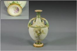 Royal Worcester Fine Two Handled Urn Shaped Vase. Date 1899. Shape No.1683. Height 7.5 Inches.