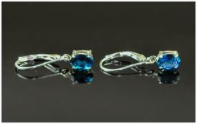 London Blue Topaz Lever Back Earrings, oval cuts of the deepest of the blue topaz stones,