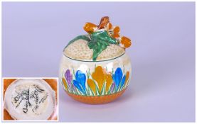 Clarice Cliff Hand Painted - Small Lidded Preserve Pot ' Crocus ' Design. c.1929. Height 3.25