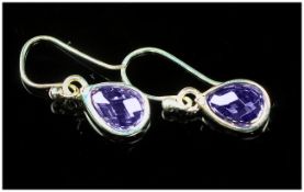 Pair Of Silver & Amethyst Drop Earrings, Complete With Box