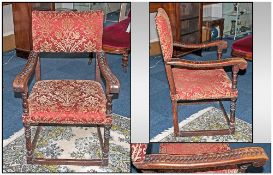 an Early 18th Century Italian Arm Chair Lombardi Style (with some alterations). covered in Damask,