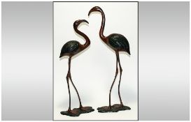 Japanese - 20th Century Pair of Hand Made and Hand Finished Bronzed Figures of Cranes. Each Standing