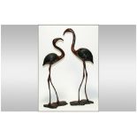 Japanese - 20th Century Pair of Hand Made and Hand Finished Bronzed Figures of Cranes. Each Standing