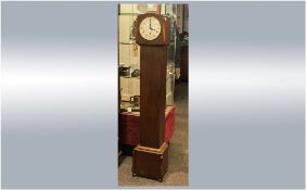 Grandmother Oak Cased Clock, Westminster Chime movement. 3 winding holes to silvered dial and dome