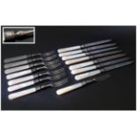 A Good Quality 1950's ( 15 ) Piece Silver and Mother of Pearl Handle, Set of Knives and Forks.
