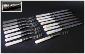 A Good Quality 1950's ( 15 ) Piece Silver and Mother of Pearl Handle, Set of Knives and Forks.