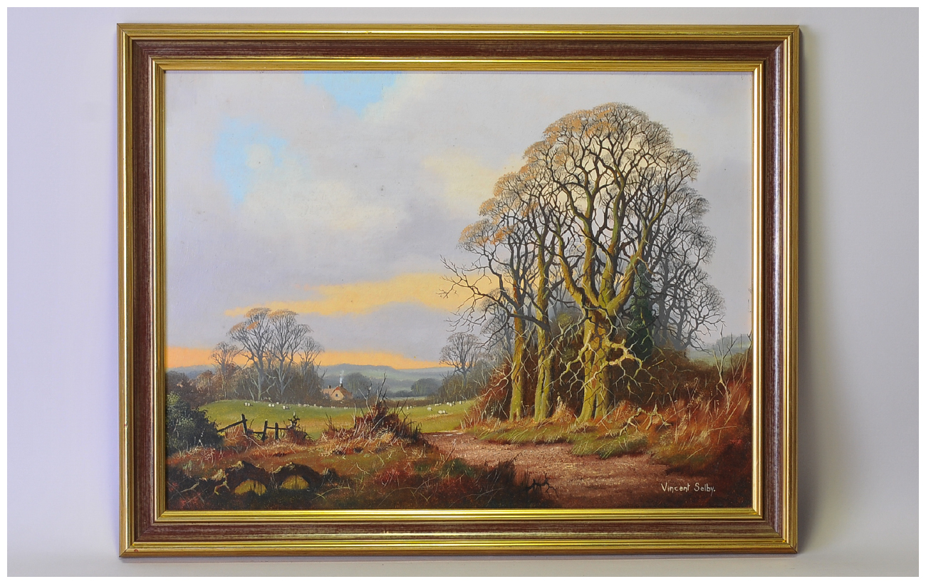 Vincent Selby (English 20thC), North Yorkshire Landscape, oil on board, framed; 11.5 inches high x