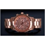 Guess - Gents Quartz Rose Gold Plated Chronograph Wrist Watch. Model No.W17004LI. Complete with Box.