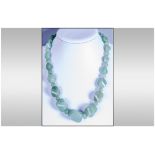 Green Aventurine Large Bead Necklace, graduated, twisted oval beads interspaced with similar round