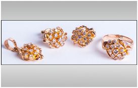 withdrawn 18ct Gold Diamond Ring, Pendant & Earring Set, All set With Round Modern Brilliant Cut