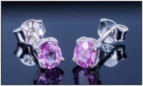Pink Sapphire Stud Earrings, oval cut stones, .75cts of one of the rarer colours of sapphire, set in