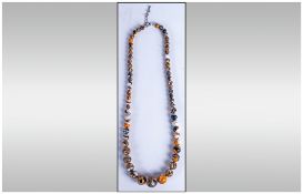 Tigers Eye Bead Necklace, 18 Inches Long