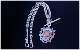 Antique - Good Quality Silver Double Albert Chain and Fob. All Links Hallmarked. Chain 16 Inches