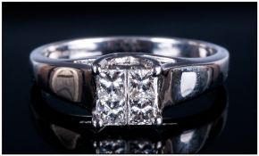 18ct White Gold Diamond Cluster Ring, Set With 4 Princess Cut Diamonds, Estimated Diamond Weight .