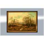 W Reeves Signed Oil on Board, Country Landscape in gilt frame. 30 by 28 inches.