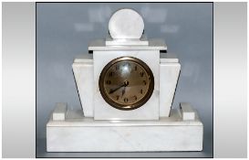 Art Deco White Marble Mantle Clock with the classical art deco liners & snake pendulum 12.25'' in