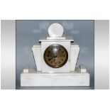 Art Deco White Marble Mantle Clock with the classical art deco liners & snake pendulum 12.25'' in