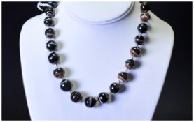 Graduating Banded Agate Necklace, 18 Inches Long, Largest Bead 15mm